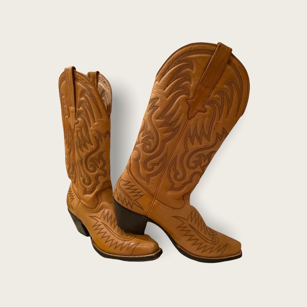 Women’s Heritage Cowboy Boots, Tan, heavy stitching
